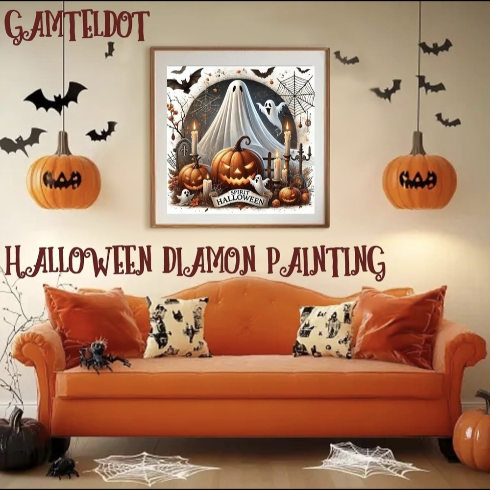 Spirits Of Halloween Ghosts Bats Jack-o-Lanterns 5D Diamond Painting Kit New - Picture 3 of 8